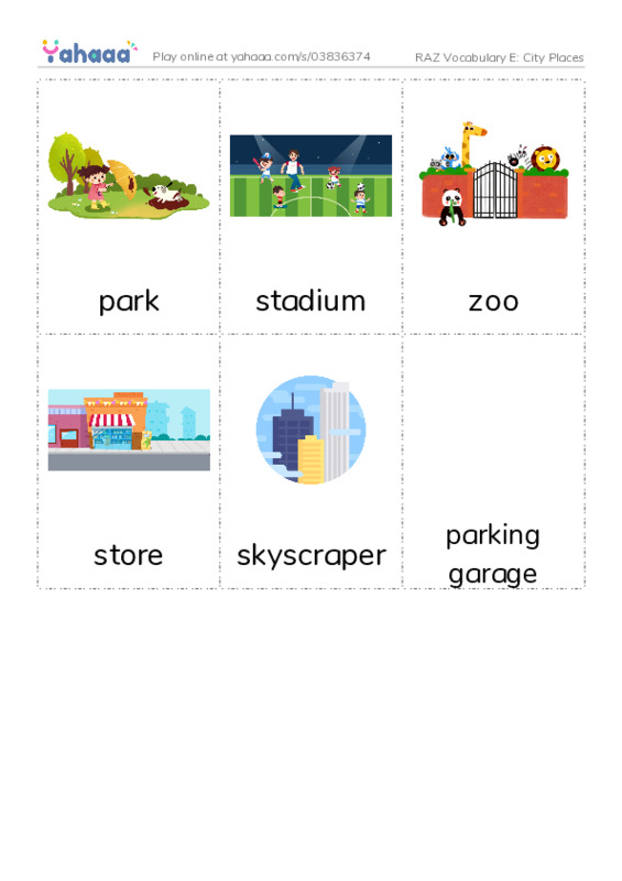 RAZ Vocabulary E: City Places PDF flaschards with images