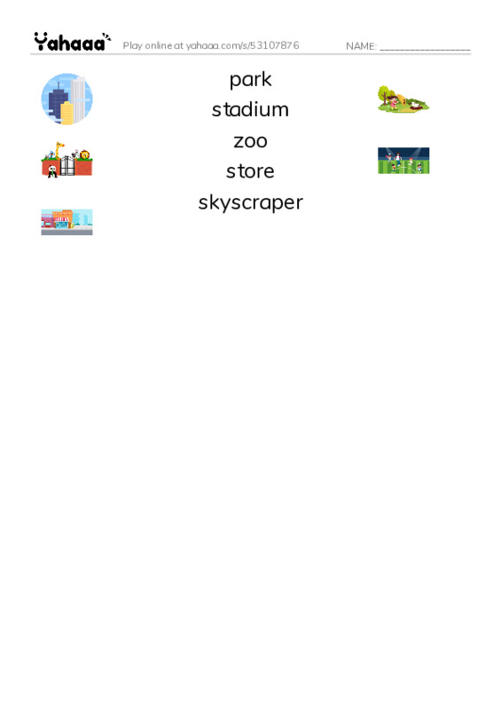 RAZ Vocabulary E: City Places PDF three columns match words