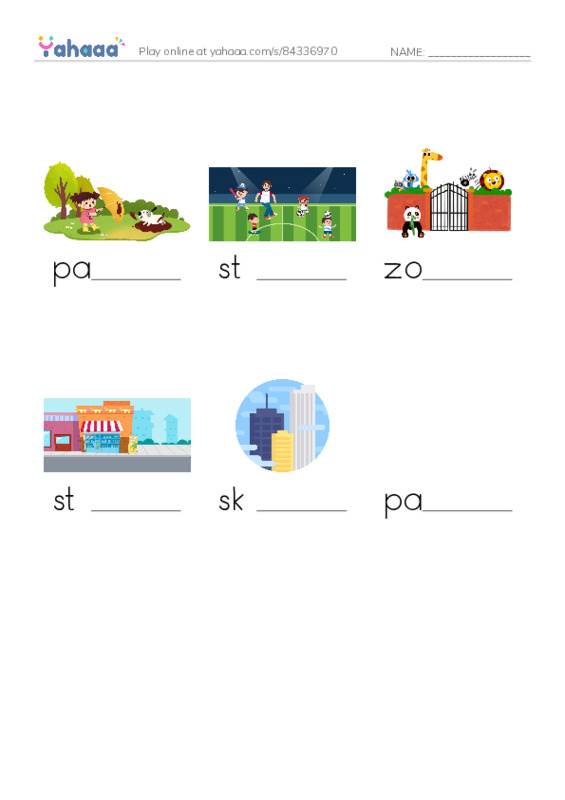 RAZ Vocabulary E: City Places PDF worksheet to fill in words gaps