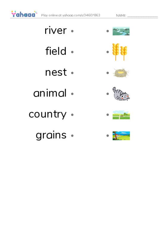 RAZ Vocabulary E: Country Animals PDF link match words worksheet