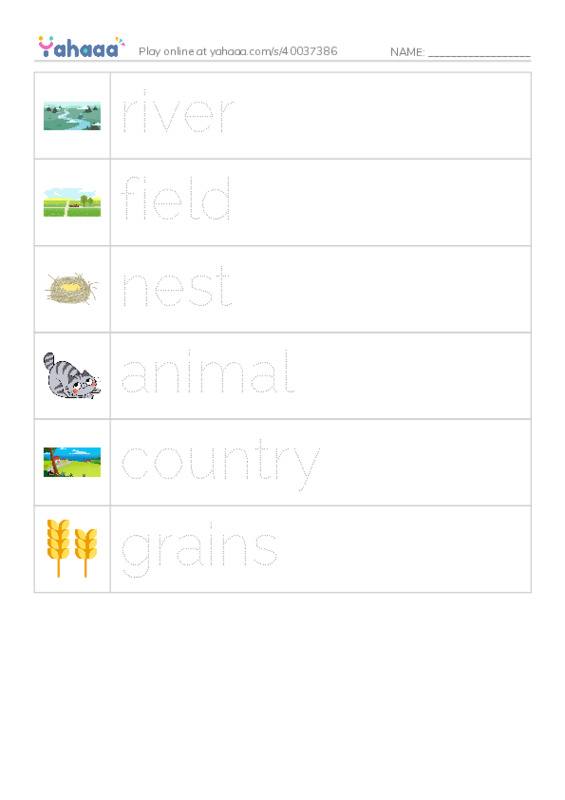 RAZ Vocabulary E: Country Animals PDF one column image words