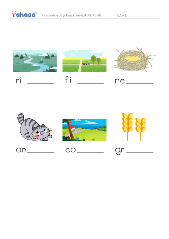 RAZ Vocabulary E: Country Animals PDF worksheet to fill in words gaps