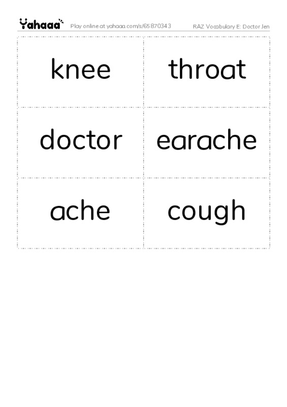 RAZ Vocabulary E: Doctor Jen PDF two columns flashcards
