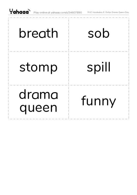 RAZ Vocabulary E: Dollys Drama Queen Day PDF two columns flashcards