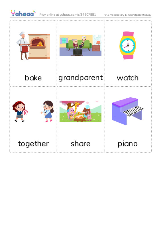 RAZ Vocabulary E: Grandparents Day PDF flaschards with images