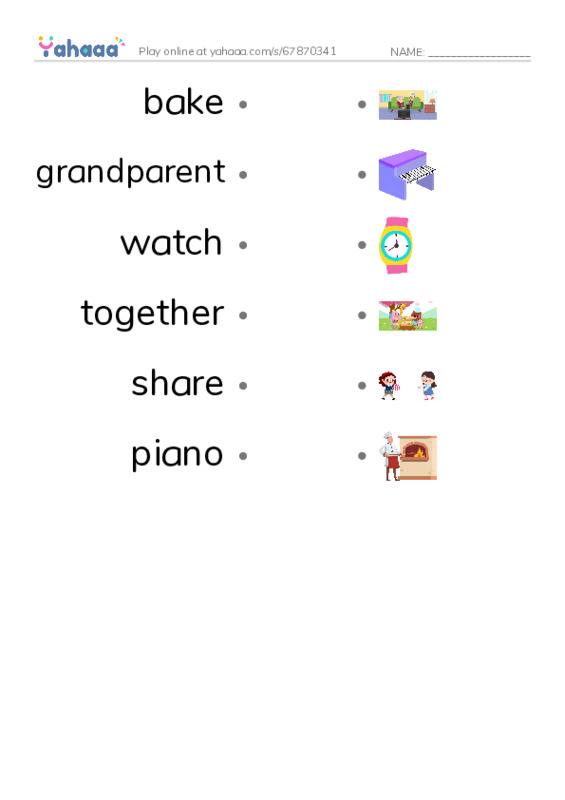 RAZ Vocabulary E: Grandparents Day PDF link match words worksheet