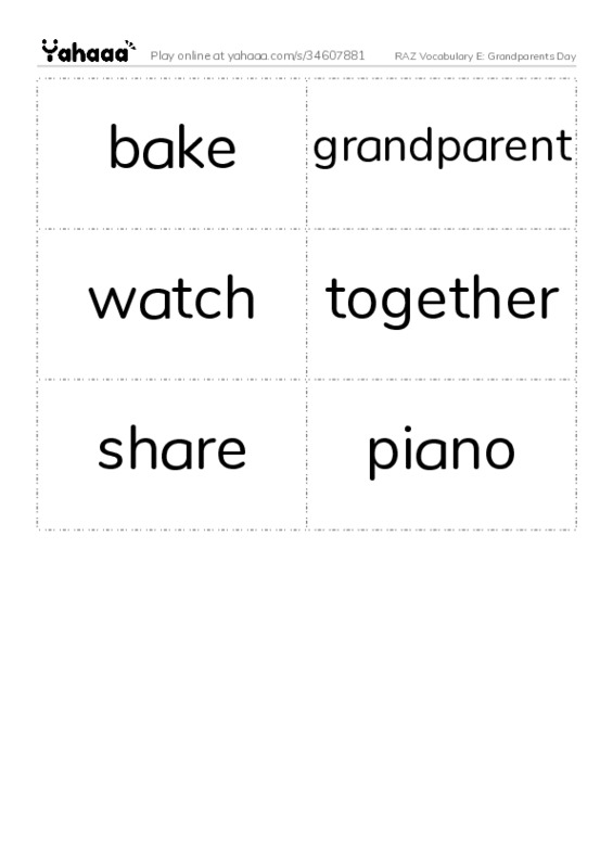 RAZ Vocabulary E: Grandparents Day PDF two columns flashcards