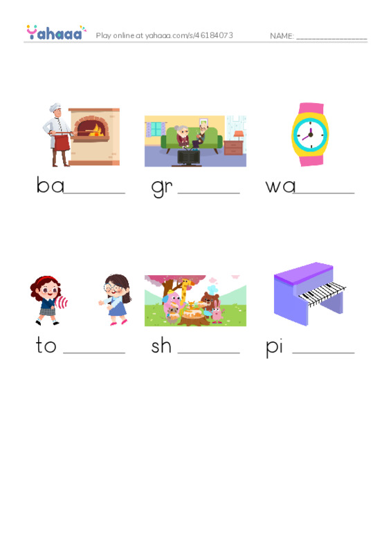 RAZ Vocabulary E: Grandparents Day PDF worksheet to fill in words gaps
