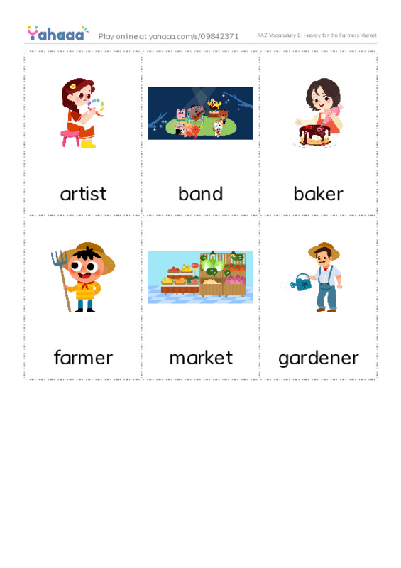 RAZ Vocabulary E: Hooray for the Farmers Market PDF flaschards with images
