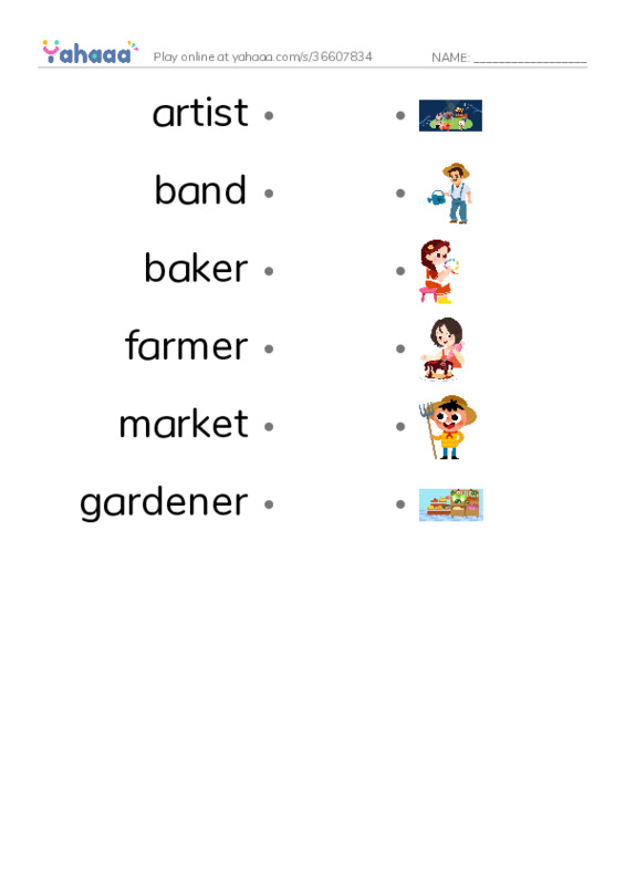 RAZ Vocabulary E: Hooray for the Farmers Market PDF link match words worksheet