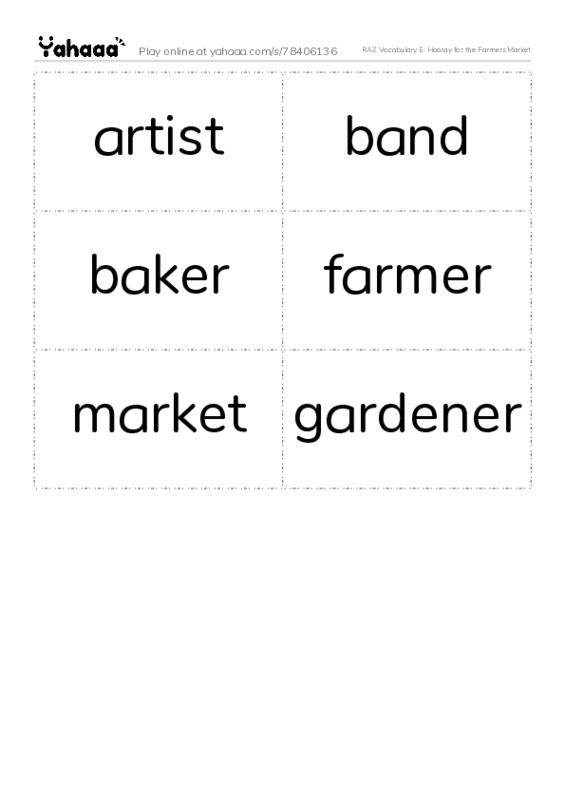RAZ Vocabulary E: Hooray for the Farmers Market PDF two columns flashcards