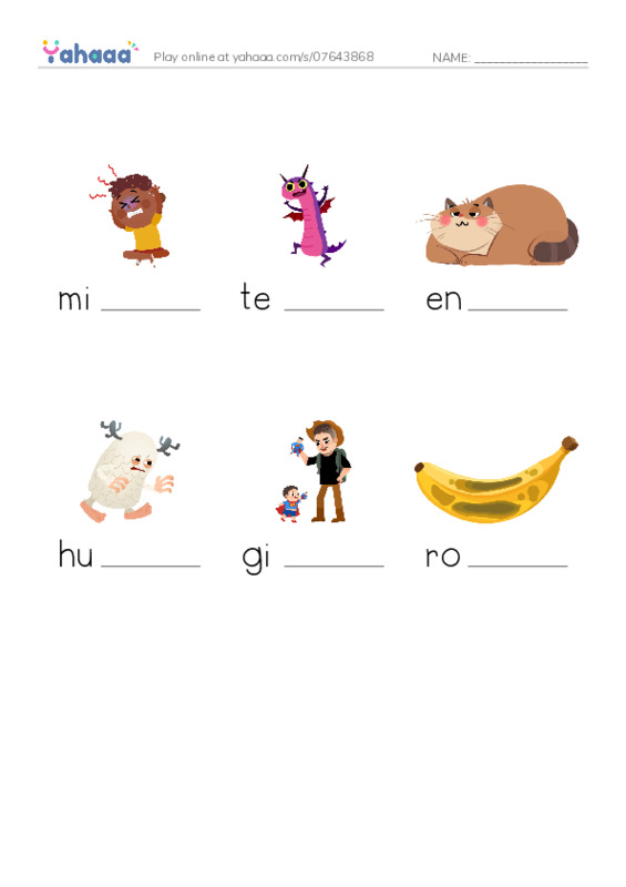 RAZ Vocabulary E: Hugs PDF worksheet to fill in words gaps