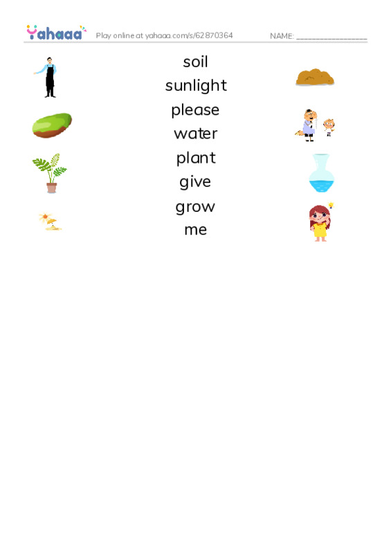 RAZ Vocabulary E: I Am Your New Plant PDF three columns match words