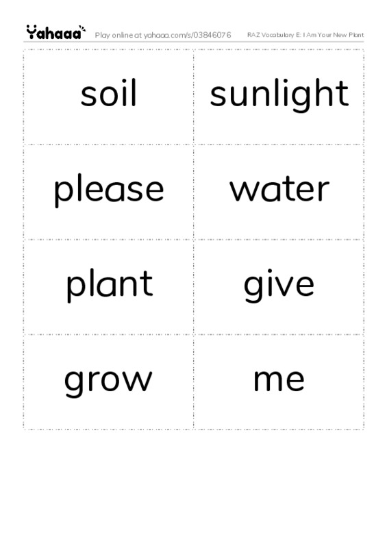 RAZ Vocabulary E: I Am Your New Plant PDF two columns flashcards