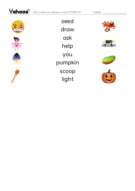 RAZ Vocabulary E: Lets Carve a Pumpkin PDF three columns match words