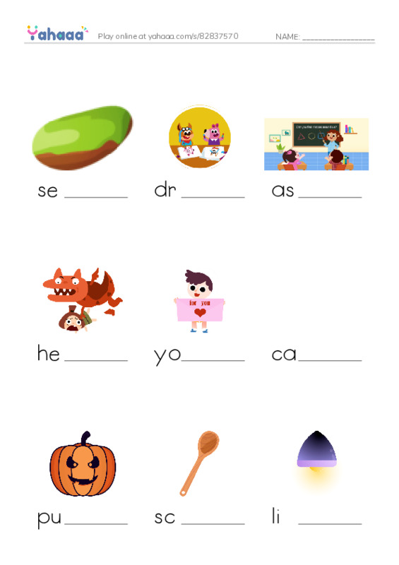 RAZ Vocabulary E: Lets Carve a Pumpkin PDF worksheet to fill in words gaps