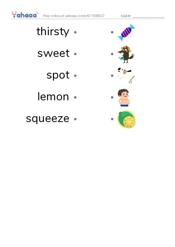 RAZ Vocabulary E: Lets Make Lemonade PDF link match words worksheet