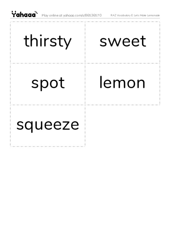 RAZ Vocabulary E: Lets Make Lemonade PDF two columns flashcards