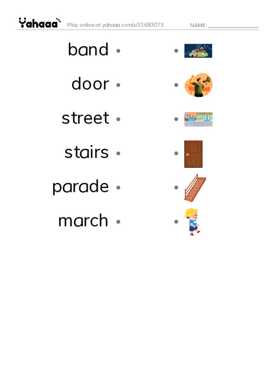 RAZ Vocabulary E: Maddy Loves to March PDF link match words worksheet