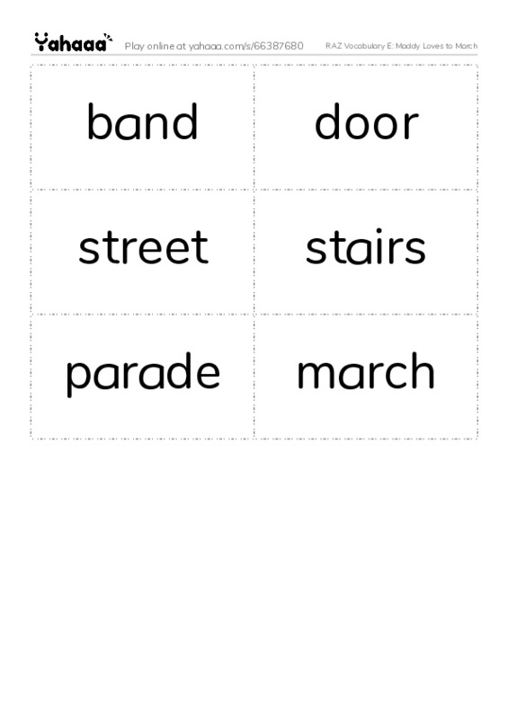 RAZ Vocabulary E: Maddy Loves to March PDF two columns flashcards