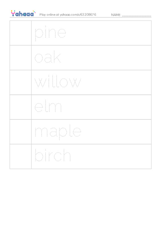 RAZ Vocabulary E: Make a Tree Friend PDF one column image words