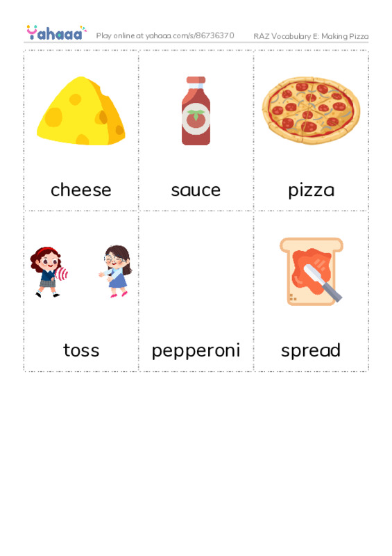 RAZ Vocabulary E: Making Pizza PDF flaschards with images