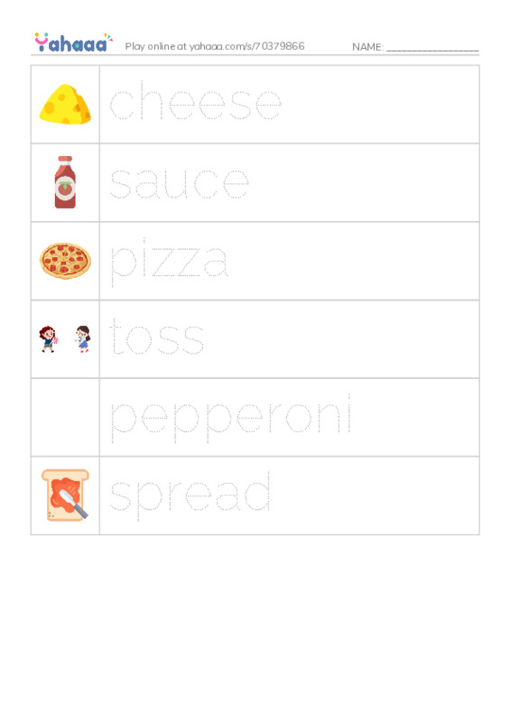 RAZ Vocabulary E: Making Pizza PDF one column image words
