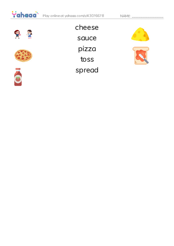 RAZ Vocabulary E: Making Pizza PDF three columns match words
