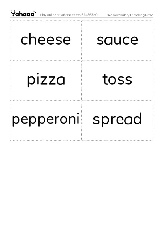 RAZ Vocabulary E: Making Pizza PDF two columns flashcards