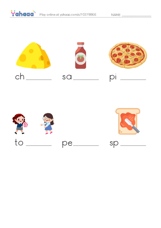 RAZ Vocabulary E: Making Pizza PDF worksheet to fill in words gaps