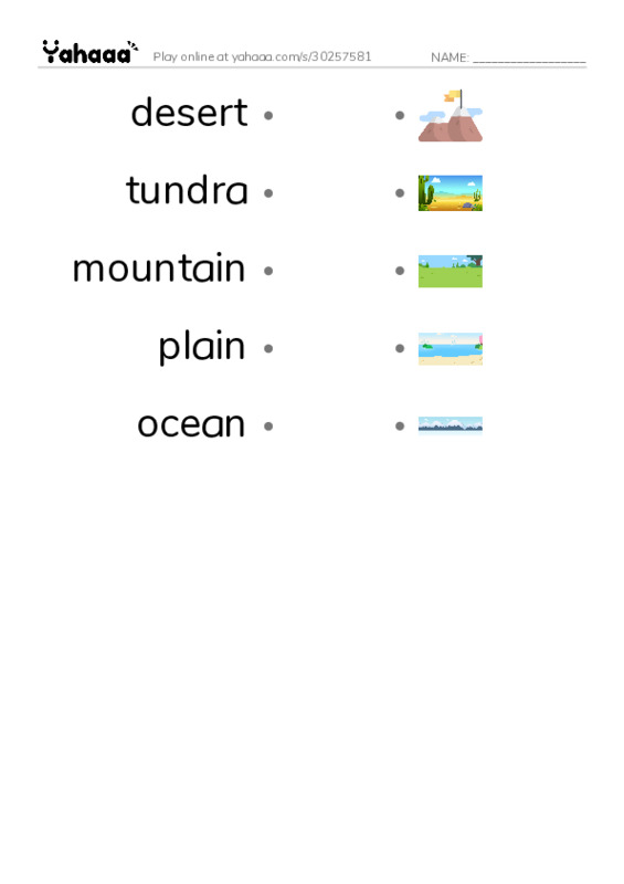 RAZ Vocabulary E: Places Plants and Animals Live PDF link match words worksheet