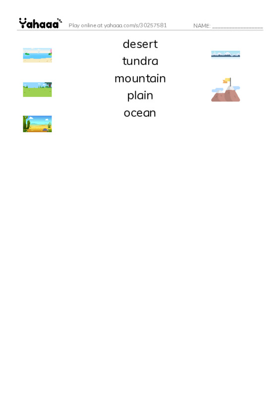 RAZ Vocabulary E: Places Plants and Animals Live PDF three columns match words