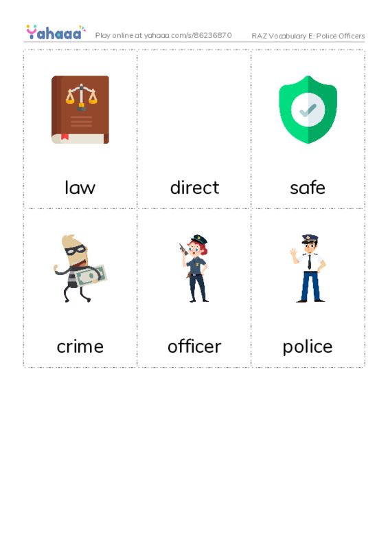 RAZ Vocabulary E: Police Officers PDF flaschards with images