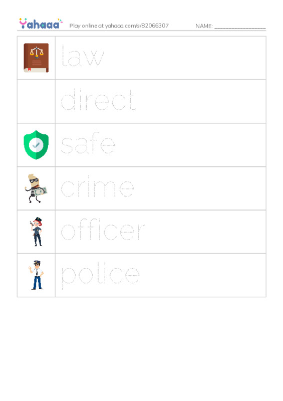 RAZ Vocabulary E: Police Officers PDF one column image words