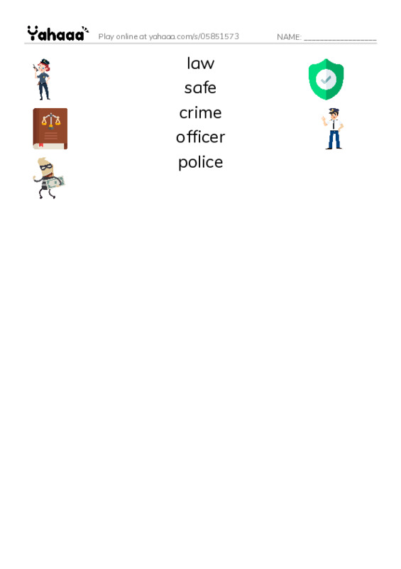 RAZ Vocabulary E: Police Officers PDF three columns match words
