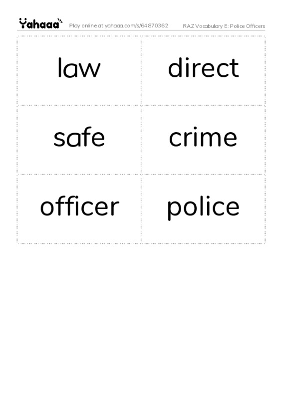 RAZ Vocabulary E: Police Officers PDF two columns flashcards