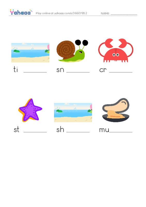 RAZ Vocabulary E: Shapes in Tide Pools PDF worksheet to fill in words gaps