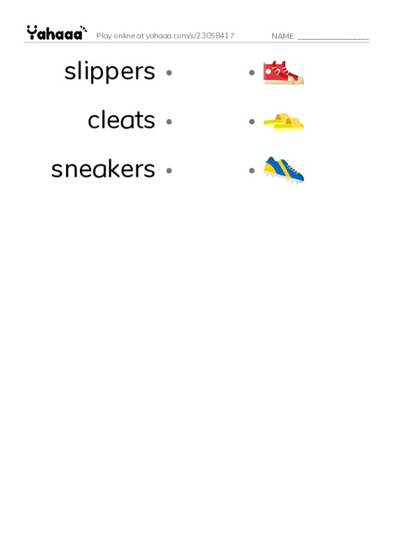 RAZ Vocabulary E: Shoes Men Wear PDF link match words worksheet