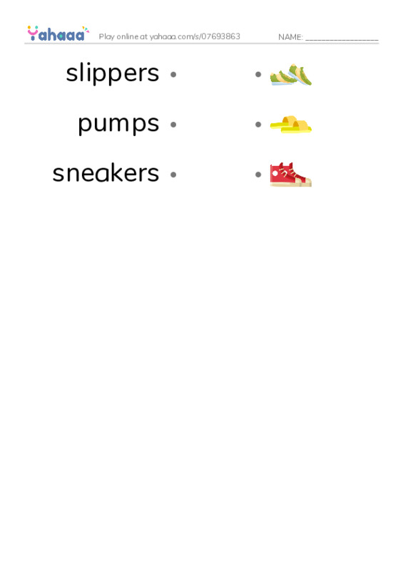 RAZ Vocabulary E: Shoes Women Wear PDF link match words worksheet