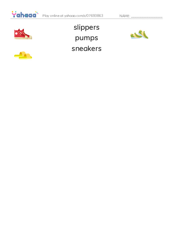 RAZ Vocabulary E: Shoes Women Wear PDF three columns match words