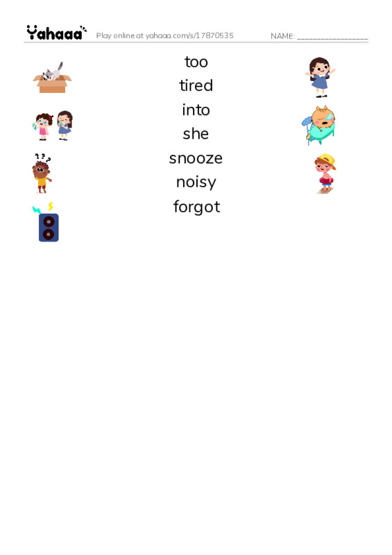 RAZ Vocabulary E: Sloth Wants to Snooze PDF three columns match words