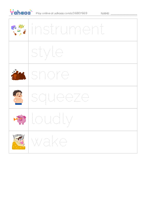 RAZ Vocabulary E: Stop Snoring PDF one column image words