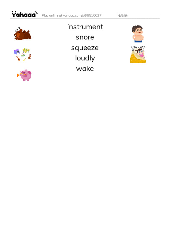 RAZ Vocabulary E: Stop Snoring PDF three columns match words