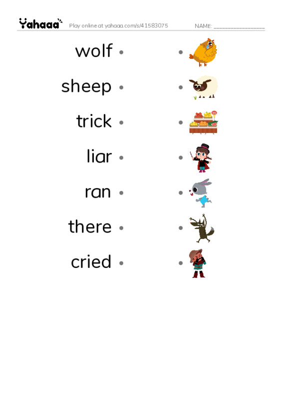RAZ Vocabulary E: The Boy Who Cried Wolf PDF link match words worksheet