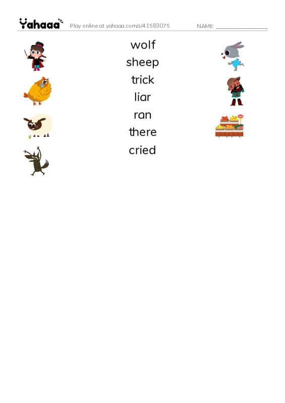 RAZ Vocabulary E: The Boy Who Cried Wolf PDF three columns match words