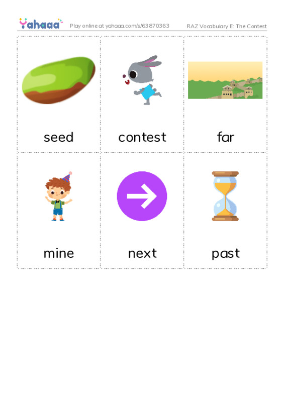 RAZ Vocabulary E: The Contest PDF flaschards with images