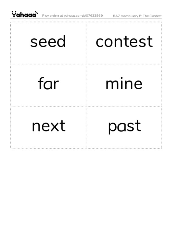 RAZ Vocabulary E: The Contest PDF two columns flashcards