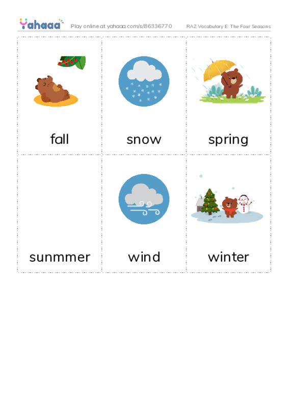 RAZ Vocabulary E: The Four Seasons PDF flaschards with images