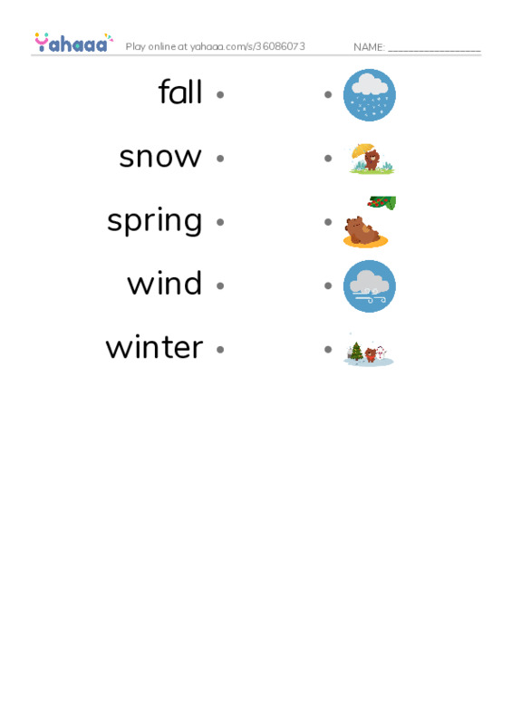 RAZ Vocabulary E: The Four Seasons PDF link match words worksheet