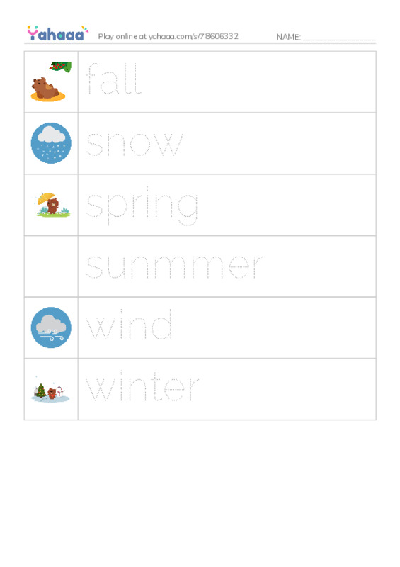 RAZ Vocabulary E: The Four Seasons PDF one column image words